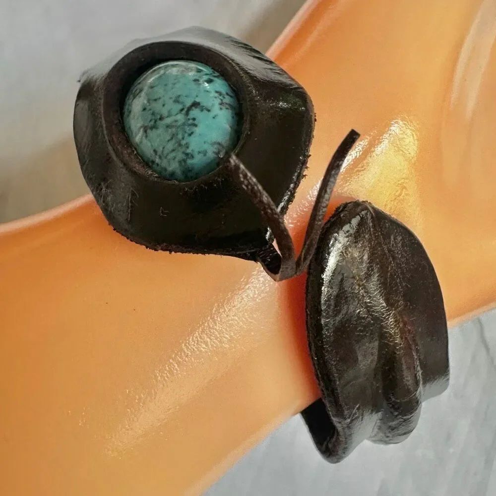 Men’s Snake-Eye Leather Cuff w/ Turquoise Cabochon